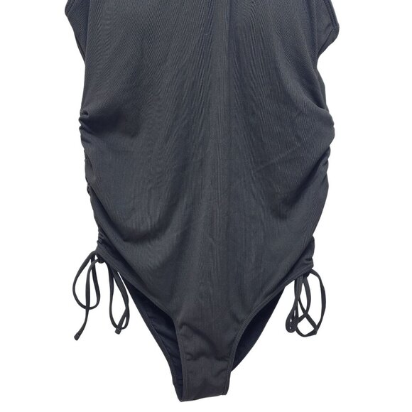 Summer Mae Black Ruched Side One Piece Swimsuit Size M Adjustable Drawstring - Picture 9 of 9